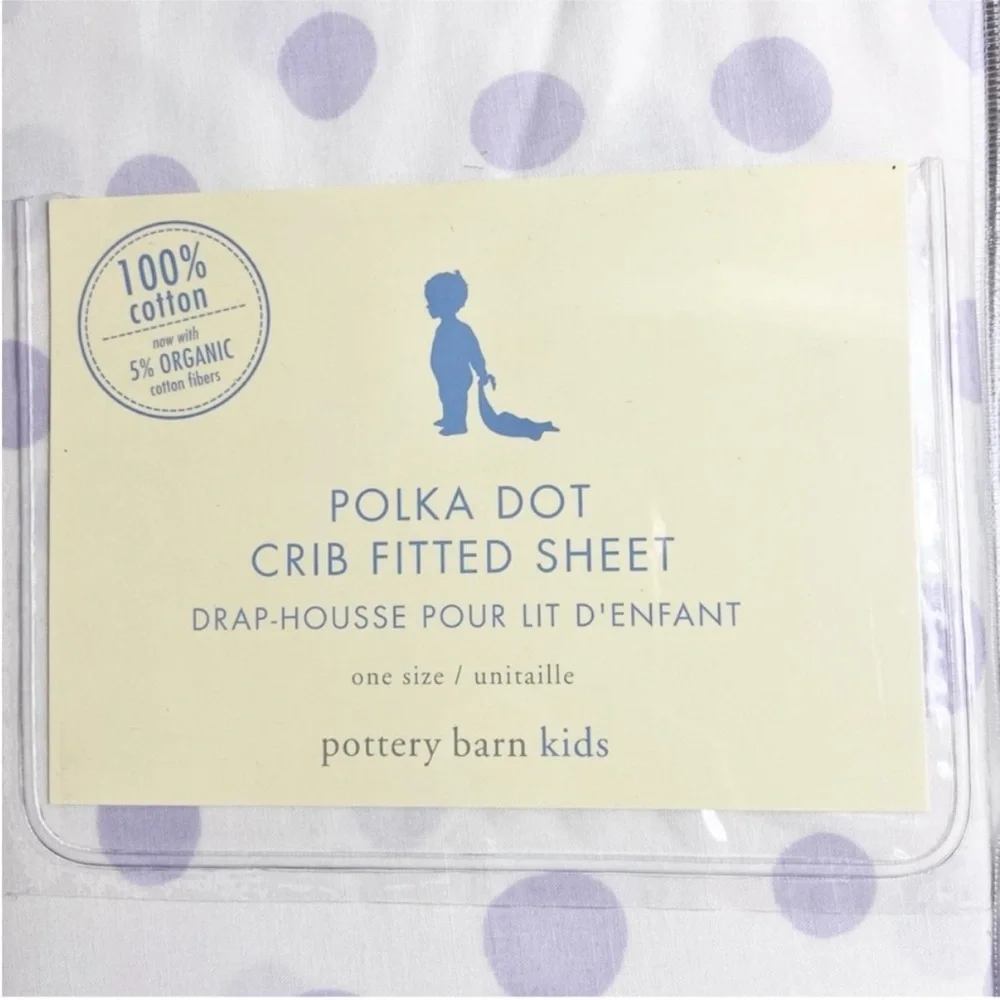Pottery Barn Kids White Lavender Polka Dot Crib Fitted Sheet Organic Cotton NEW